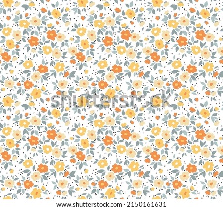 Vintage seamless floral pattern. Liberty style background of small pastel colorful flowers. Small flowers scattered over a white background. Stock vector for printing on surfaces. Abstract flowers. Royalty-Free Stock Photo #2150161631