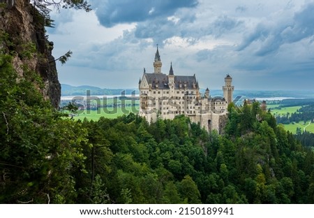 Neuschwanstein castle - summer landscape panorama picture of the fairy tale castle near Munich in Bavaria, Germany