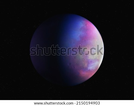 Amazing colorful planet in space. Rocky exoplanet in vibrant colors. Beautiful cosmic background. 