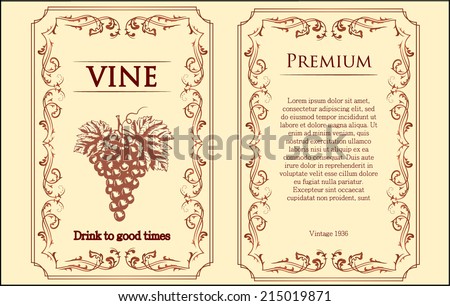 mild pink vine label with grapes vector illustration 
