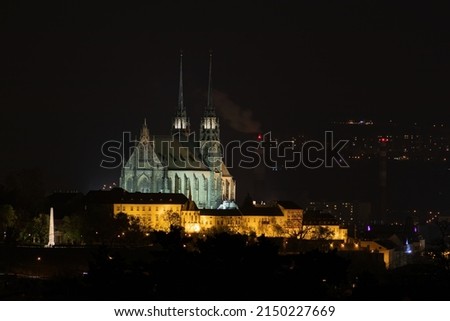Beautiful old architecture. Petrov, the Cathedral of St. Peter and Paul at night. City of Brno - Czech Republic.