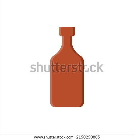Rum bottle. Alcoholic drink for parties and celebrations. Simple shape isolated with shadow and light. Colored illustration on white background. Flat design style for any purposes.
