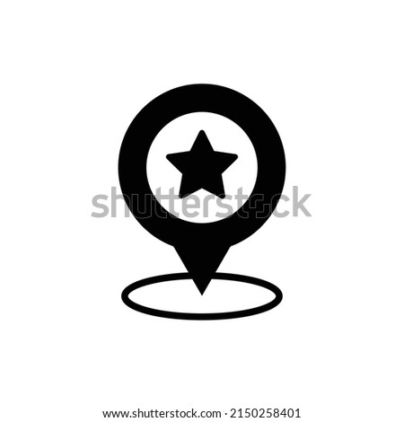 map point icon. favourite place point icon. point symbol with star. black vector. line style