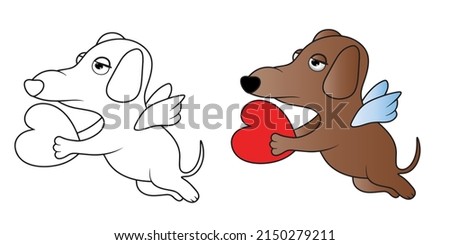 Coloring book with animals, Vector illustration of a dog, color drawing of a dog, black and white drawing, entertainment for children.