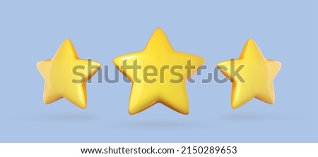 3D three yellow star icon isolated on blue background. Vector 3d illustration

