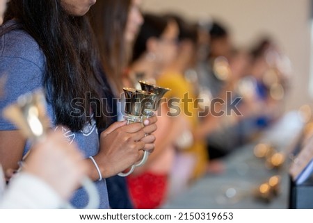 Youth handbell choir in practice Royalty-Free Stock Photo #2150319653