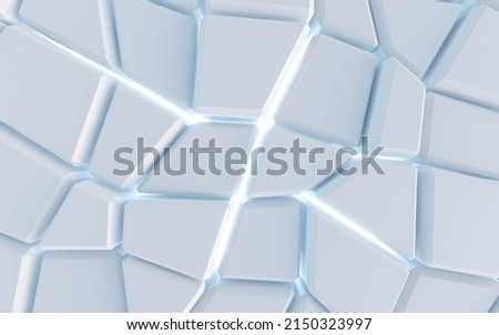 white geometric tile objects with blue back lighting lava concept 3d render illustration