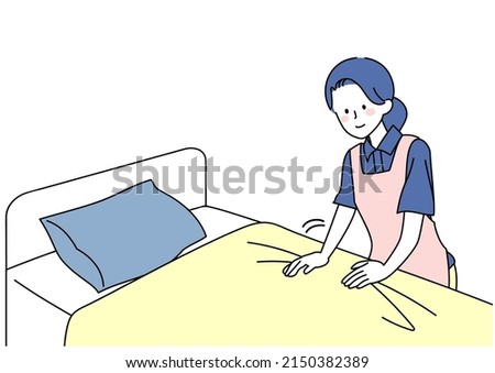 Clip art of caregiver woman making bed