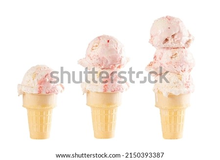 Small Medium and Large 
Cones of Strawbery Cheesecake Ice Cream