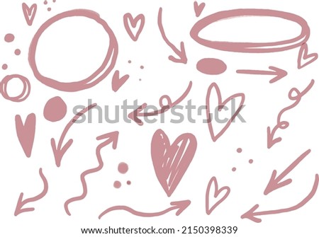 Handpainted vector pastel pencil grunge set of illustrations of love Valentine’s day hearts, arrows, circles and sketches. Ideal for print, collage, stickers, scrap booking, graphic design and other. Royalty-Free Stock Photo #2150398339