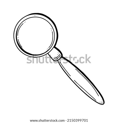 Magnifying glass icon in sketch doodle style. Magnifier search cartoon symbol. Vector hand drawn illustration isolated on white background