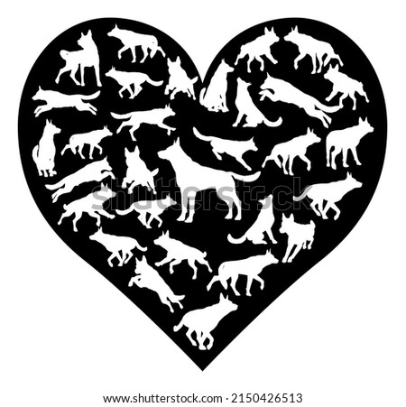 A German Shepard Alsatian or similar dog heart silhouette concept for someone who loves their pet