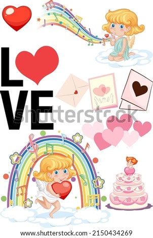 Valentine theme with cupid on rainbow illustration