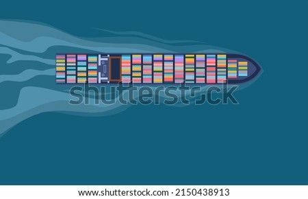 Big container ship at sea. Aerial view. cargo to the port. as a banner for world maritime day. vector illustration. Royalty-Free Stock Photo #2150438913