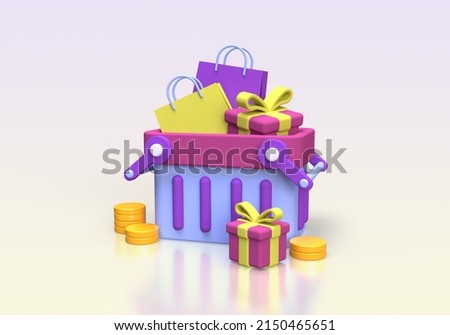 Shopping banner with gifts cart and bags illustration for business idea concept background,3D,render