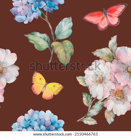 Delicate watercolor flowers collected in a seamless pattern for design. Digitally processed seamless floral pattern.