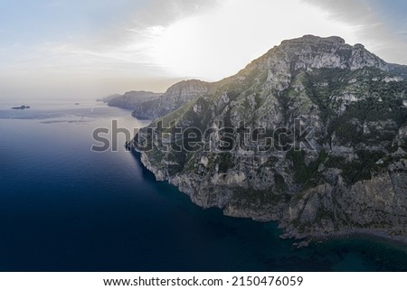 Panorama of Positano coast in Italy, Europe, photos taken by a drone in summer