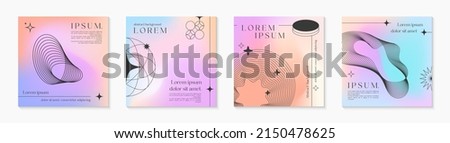 Vector mesh gradient backgrounds with wireframe geometric shapes,copy space for text.Abstract illustrations in y2k aesthetic.Pastel colors.Trendy minimalist designs for banners,social media,covers. Royalty-Free Stock Photo #2150478625