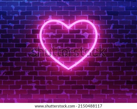 Neon heart. Bright night neon on brick wall Royalty-Free Stock Photo #2150488117