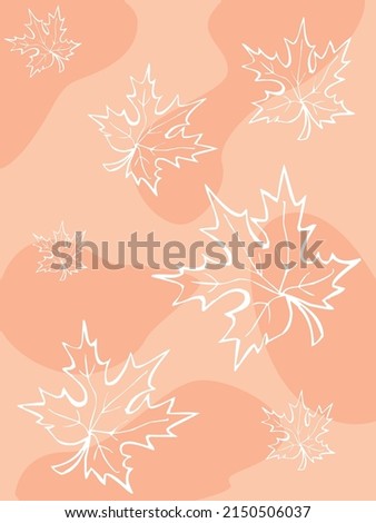 White hand drawn maple leaves with light orange vector background