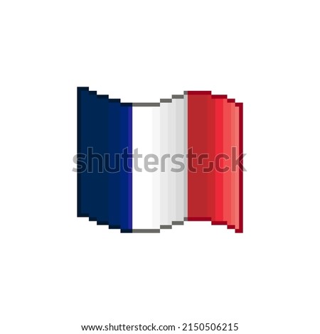 colorful simple vector flat pixel art illustration of flowing flag of France