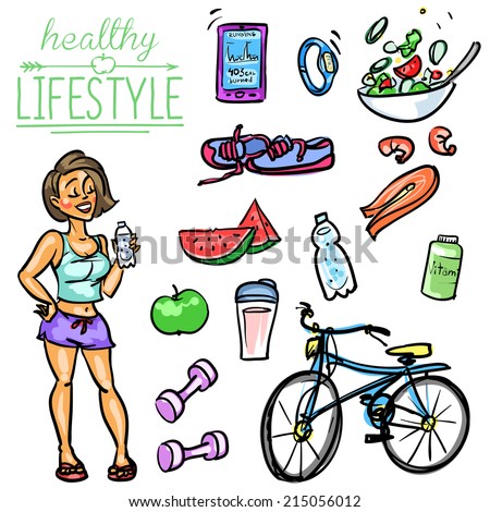 Healthy Lifestyle. Hand drawn cartoon collection