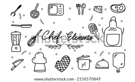 Hand drawn line chef elements .isolated on white background ,Vector illustration EPS 10