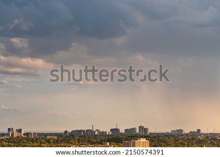Toronto Canada scenic view of cityscape skyline and cloudy sunny summer day. Climate change concept. Dramatic cloudscape. Clean of birds, bugs, and dust