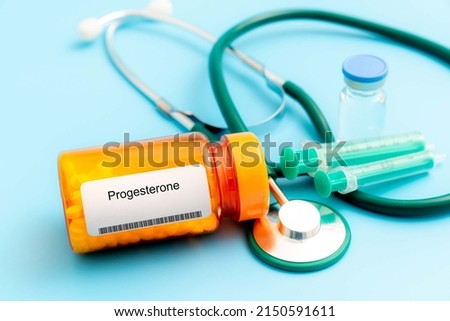 Progesterone. Progesterone Medical pills in RX prescription drug bottle Royalty-Free Stock Photo #2150591611