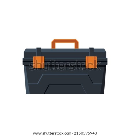 Isolated black toolbox. Professional toolkit for hand tools. Cartoon industrial icon of equipment kit. Worker's container. Vector illustration Royalty-Free Stock Photo #2150595943