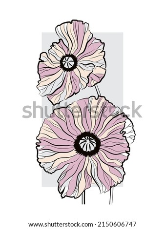 Vector poppy. Hand drawn flowers. Line art.