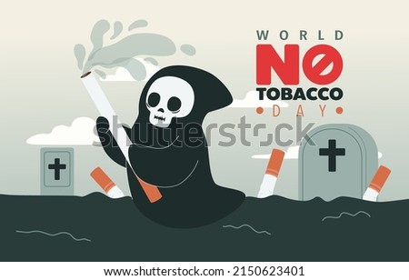 World No Tobacco Day, The Grim Reaper's With Cigarette As Sickle, Vector, Illustration
