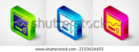 Isometric Financial growth increase icon isolated on grey background. Increasing revenue. Square button. Vector