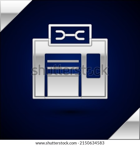 Silver Bicycle repair service icon isolated on dark blue background.  Vector