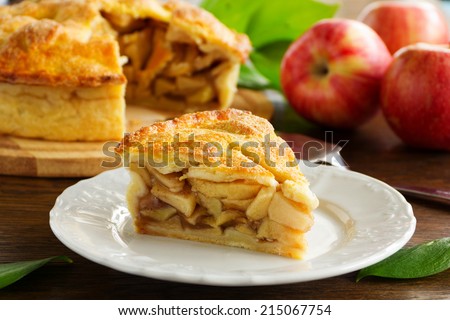 Classic American apple pie. Royalty-Free Stock Photo #215067754