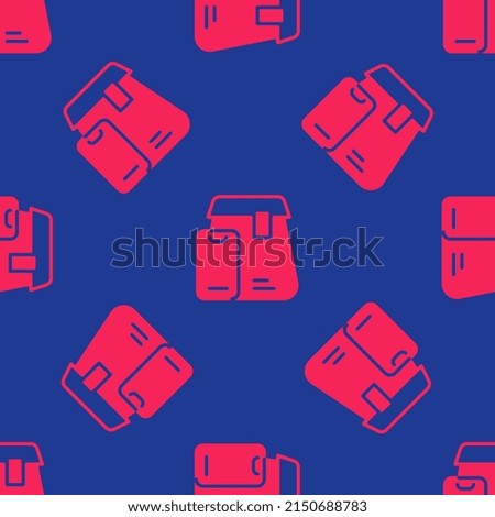 Red Online ordering and fast food delivery icon isolated seamless pattern on blue background.  Vector