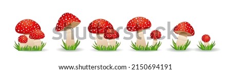 Big Set mushrooms  toadstool. Inedible mushrooms. Vector illustration in cartoon style. isolated on white background. Amanita muscaria  Royalty-Free Stock Photo #2150694191