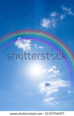 Blue sky with rainbow after rain and sunshine