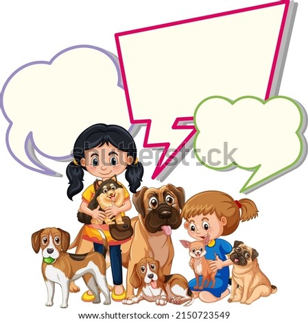 Speech bubble template with girls and pets illustration