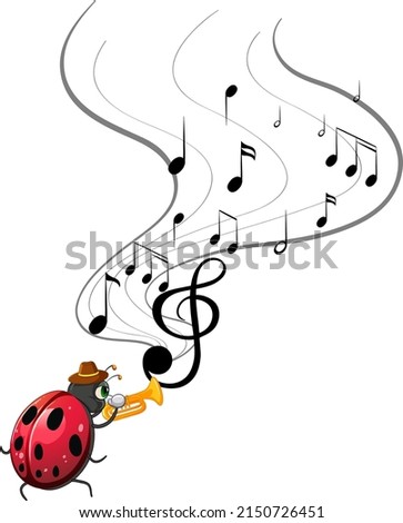 Ladybug with music melody symbol cartoon illustration