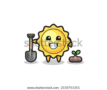 cute sun cartoon is planting a tree seed , cute design