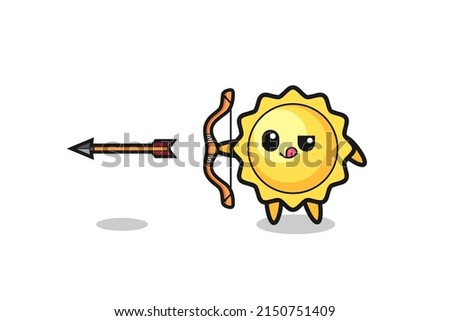 illustration of sun character doing archery , cute design
