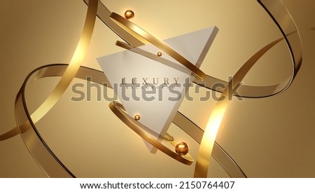 Luxury background with triangle shape frame with gold circle element and ball decoration and glitter light effect. Royalty-Free Stock Photo #2150764407