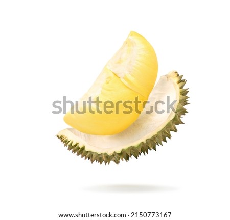 Durian pulp levitate isolated on white background.  Royalty-Free Stock Photo #2150773167
