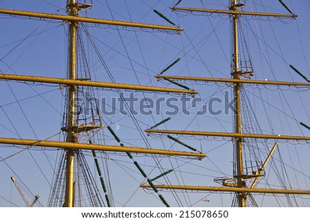 Masts and rigging of a sailing ship