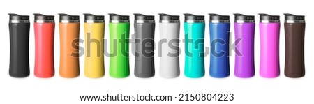 Set of colorful sports water bottles isolated on white  