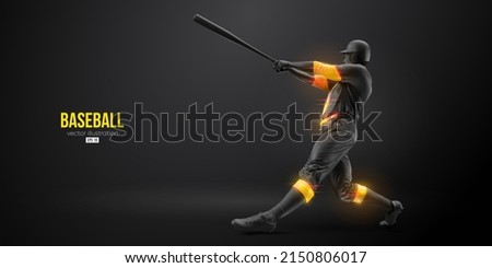Abstract silhouette of a baseball player on black background. Realistic baseball player batter hits the ball. Vector illustration
