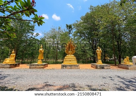 golden buddha in various gestures It is an amulet on the birthday of each 7 days at a temple in the middle of nature, suitable for meditation.Buddhism is the national religion of Thailand.
