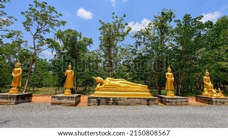 golden buddha in various gestures It is an amulet on the birthday of each 7 days at a temple in the middle of nature, suitable for meditation.Buddhism is the national religion of Thailand.