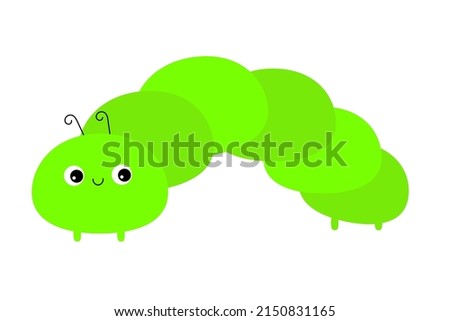 Caterpillar insect icon. Crawling catapillar bug. Baby collection. Cute kawaii cartoon funny character. Smiling face. Flat design. Colorful bright green color. White background. Isolated. Vector